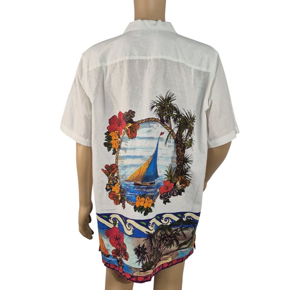 Caribbean Men' Shirt Size 2XB Linen Blend Short Sleeve button Up White (52) - Picture 4 of 12